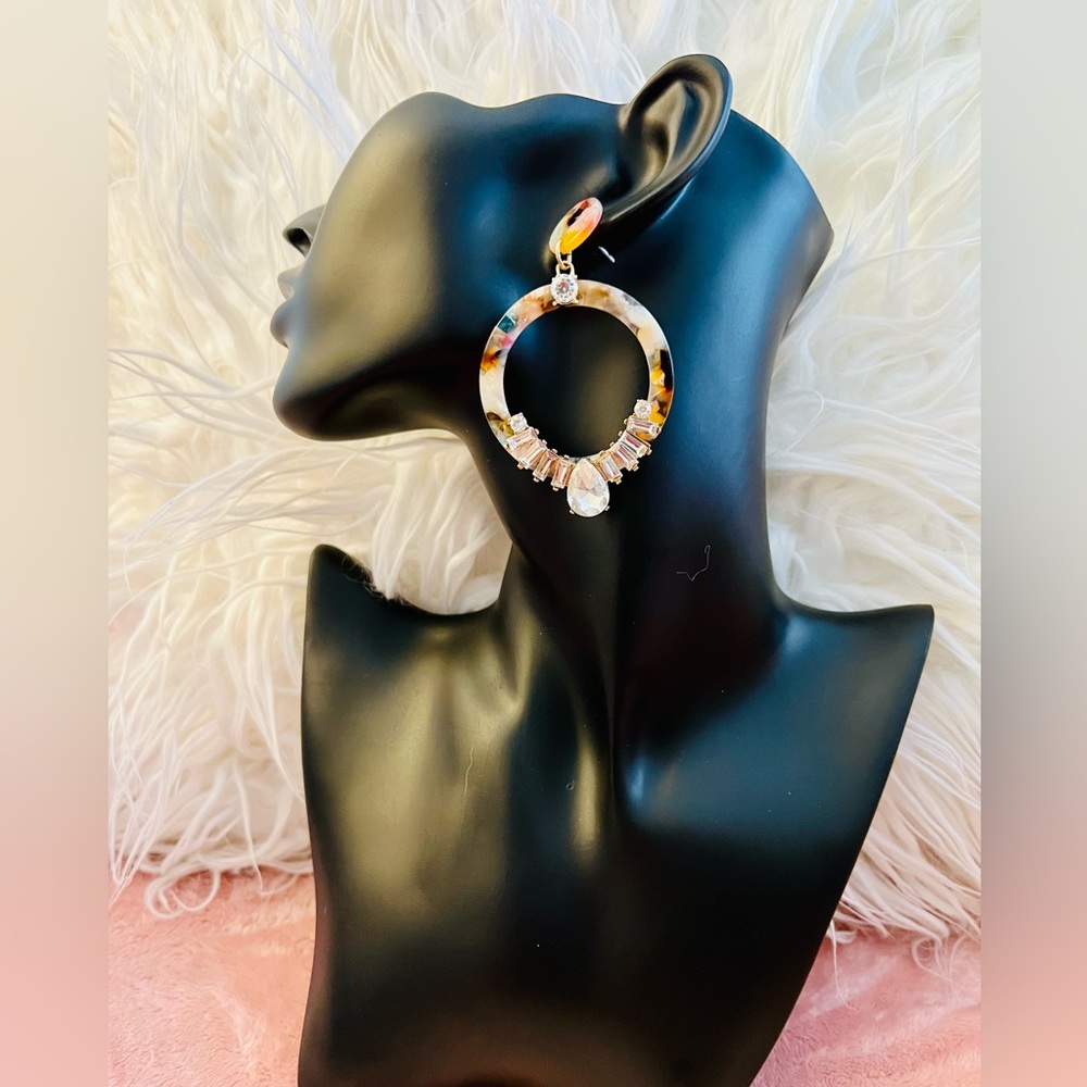 NWOT, Statement Resin Hoop Earrings in Multicolor and Clear Crystal Beads